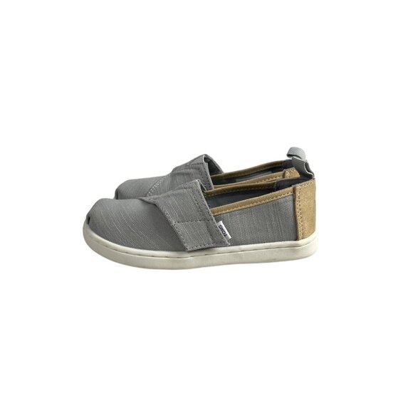 Toms Kids Boy Gray And Brown Tiny Canvas Classic Slip-On Shoes Sz 10 - Picture 5 of 9